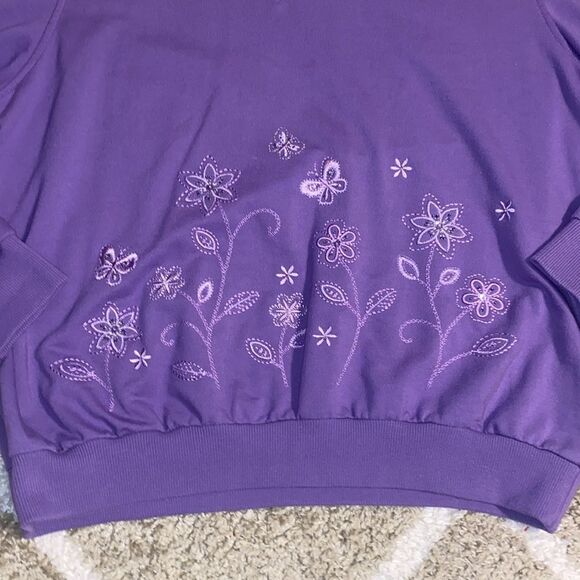 Vintage Alfred Dunner Embroidered Beaded Floral Faux Turtleneck Sweatshirt - Picture 5 of 9